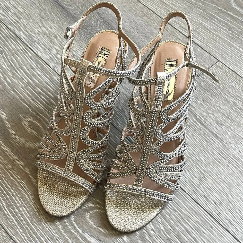 INC International Concepts Womens Sharee2 Fabric Open‎ Toe, Champagne, Size 7.5
